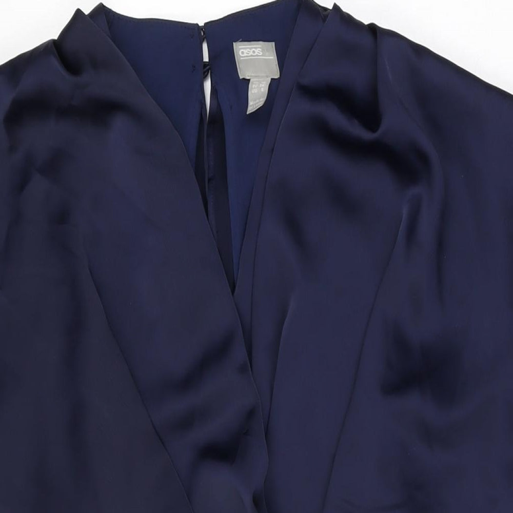 ASOS Womens Blue Polyester Wrap Dress Size 10 V-Neck Zip