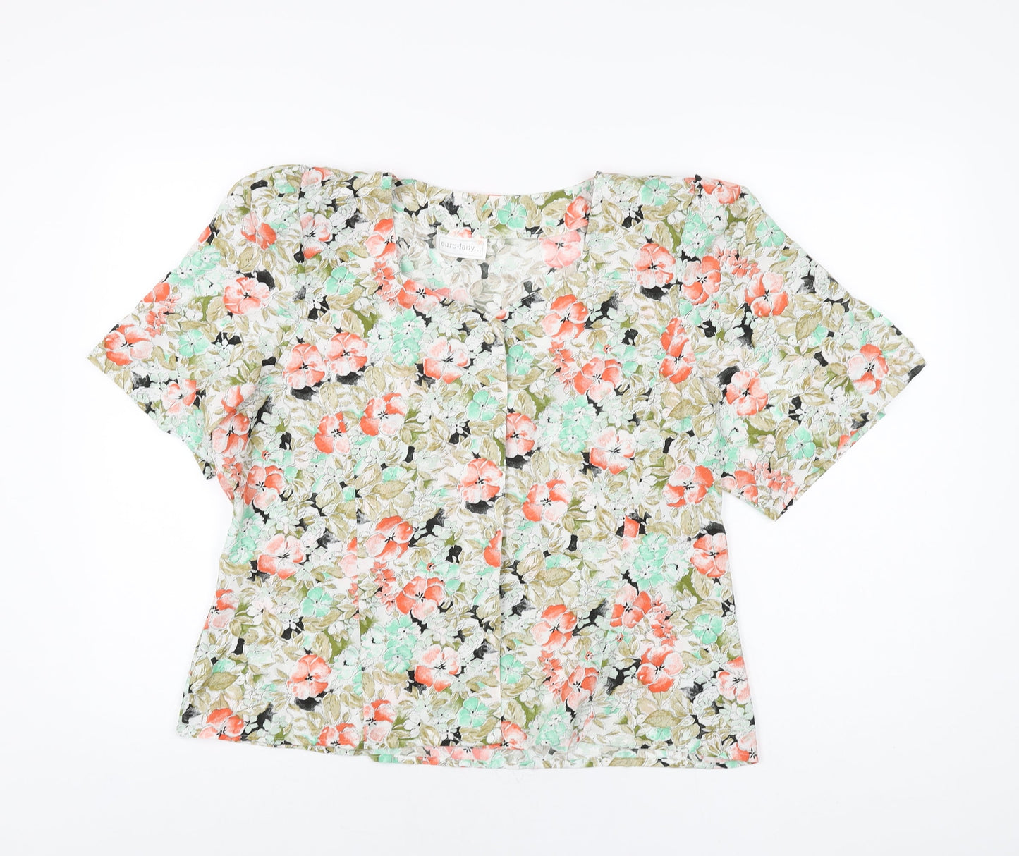 Euro-lady Womens Multicoloured Floral Polyester Basic Button-Up Size 16 Square Neck
