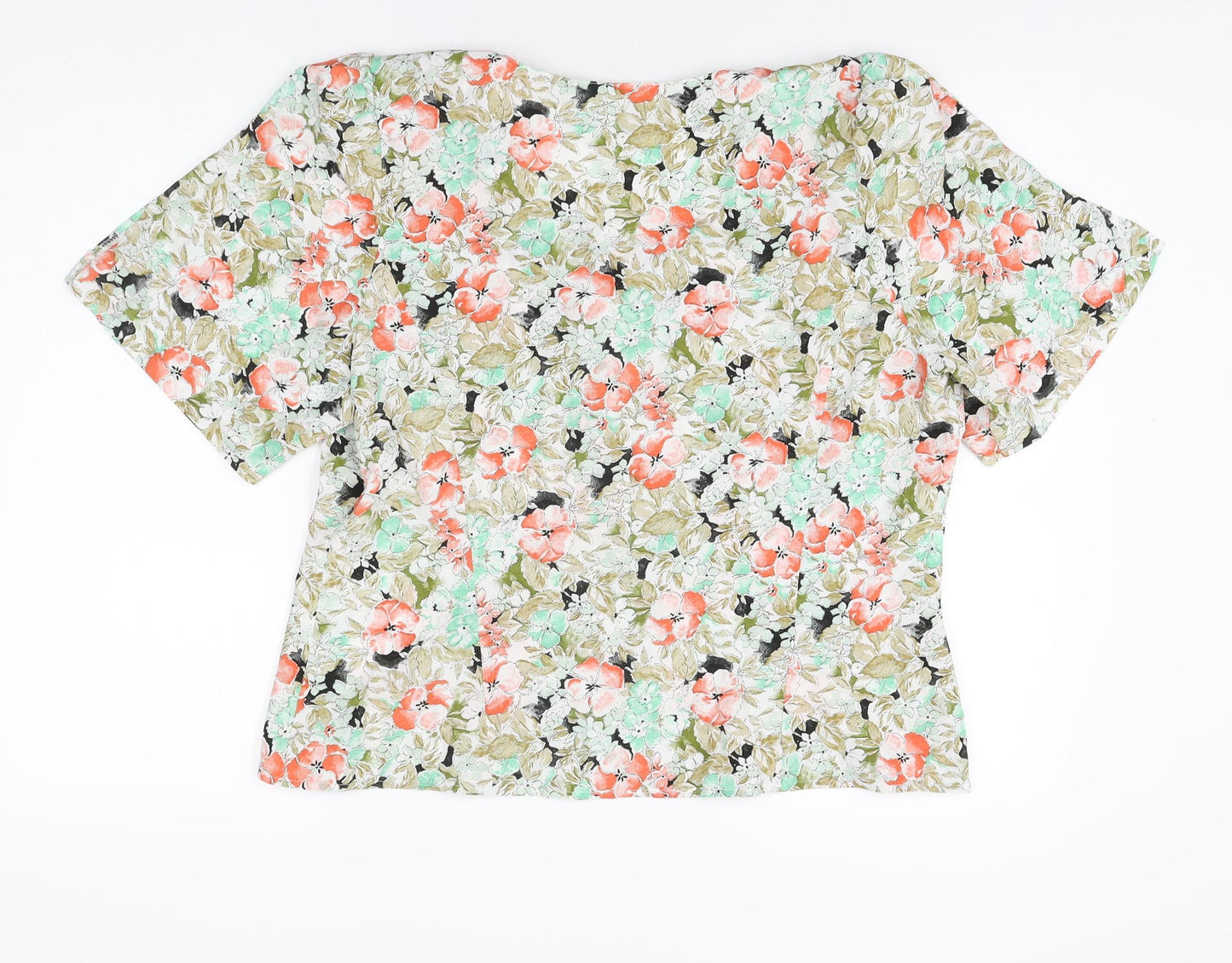 Euro-lady Womens Multicoloured Floral Polyester Basic Button-Up Size 16 Square Neck