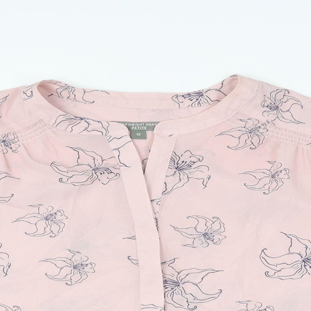 Fenn Wright Manson Womens Pink Floral Polyester Basic Button-Up Size 12 Round Neck