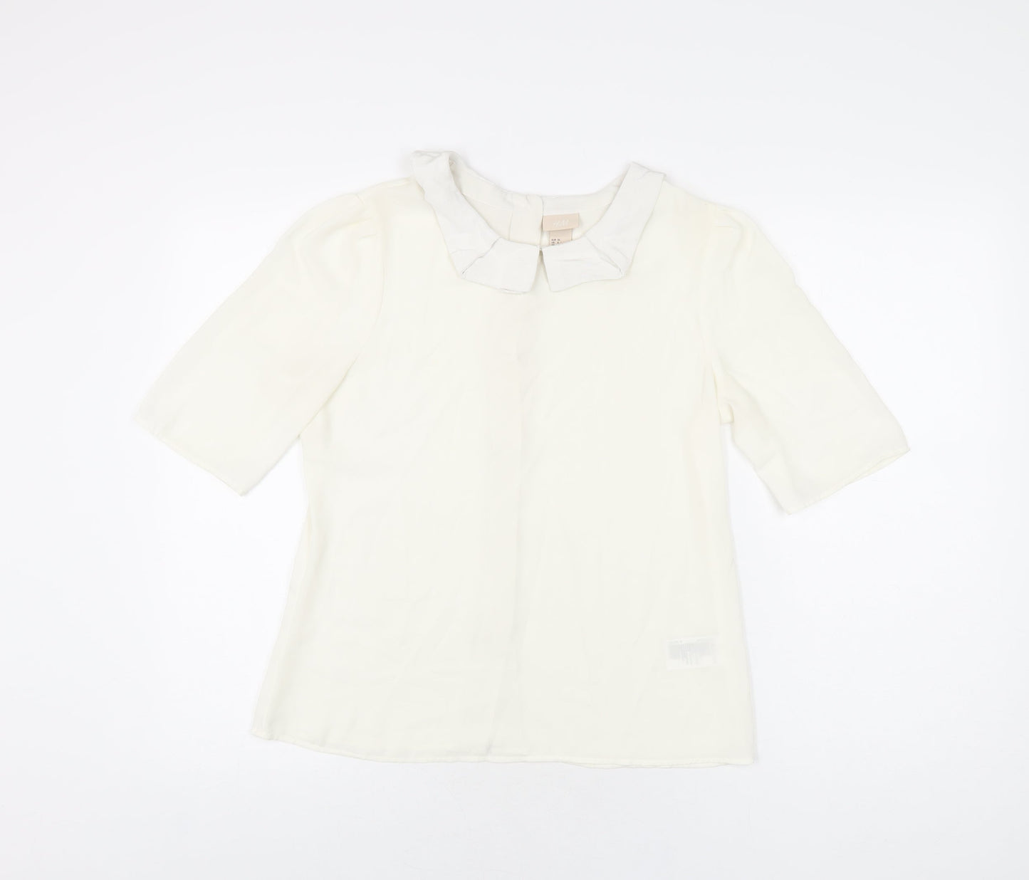H&M Womens Ivory Polyester Basic Blouse Size 8 Collared