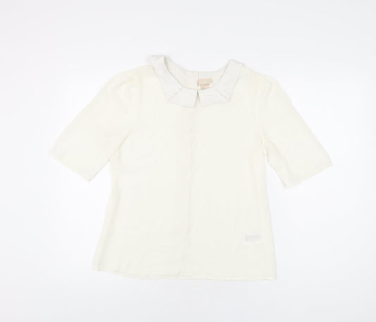 H&M Womens Ivory Polyester Basic Blouse Size 8 Collared
