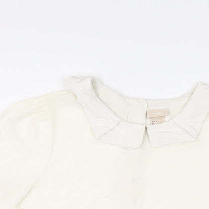 H&M Womens Ivory Polyester Basic Blouse Size 8 Collared