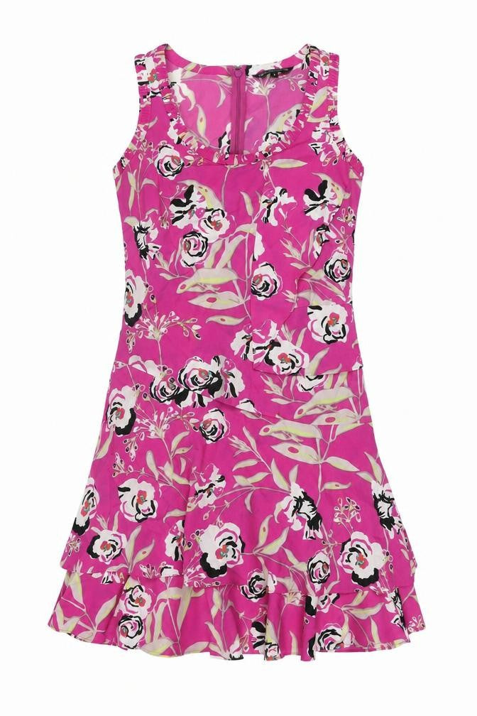 Marks & Spencer Womens Pink Floral Polyester Shift Size 8 Scoop Neck Zip