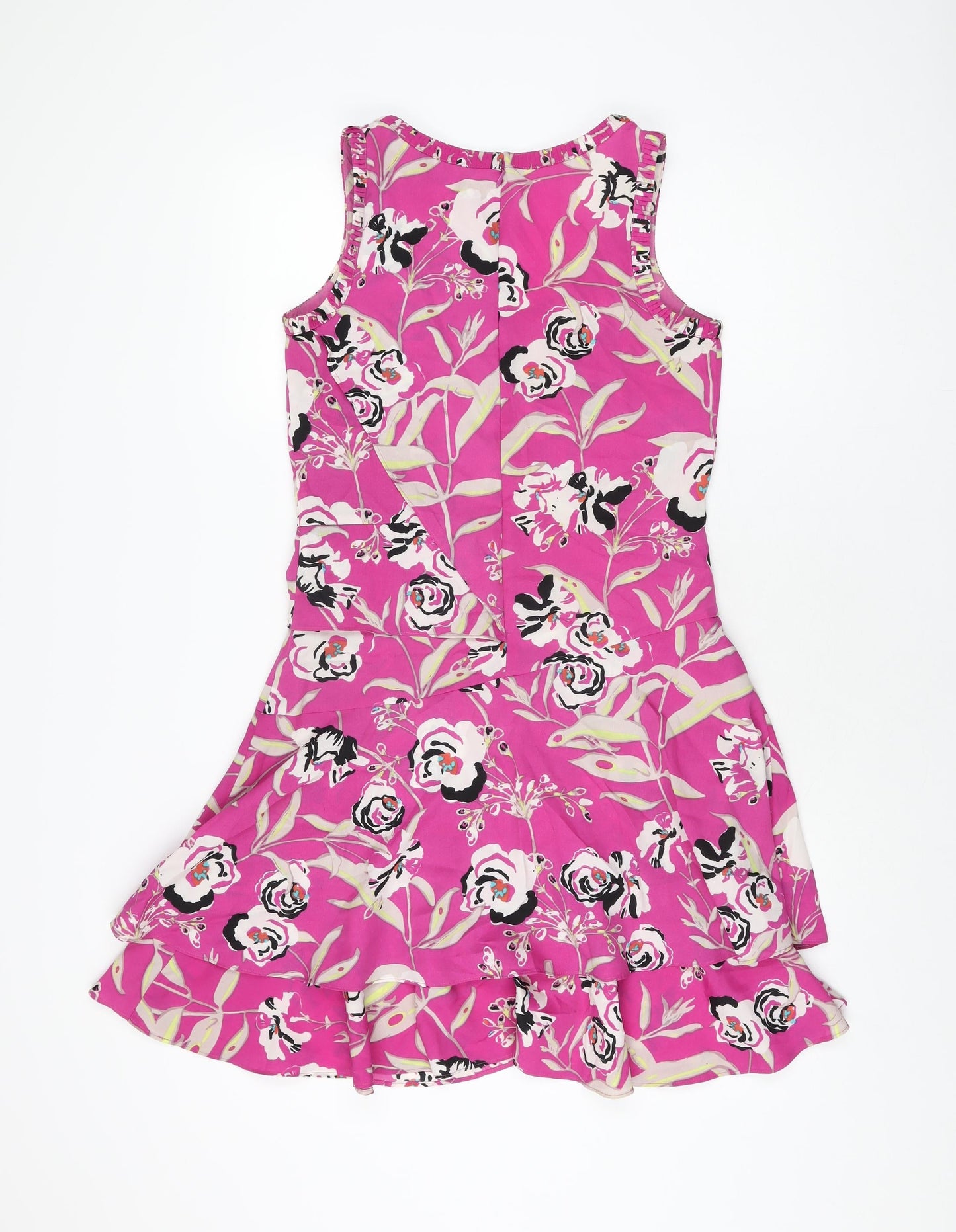 Marks and Spencer Womens Pink Floral Polyester Shift Size 8 Scoop Neck Zip