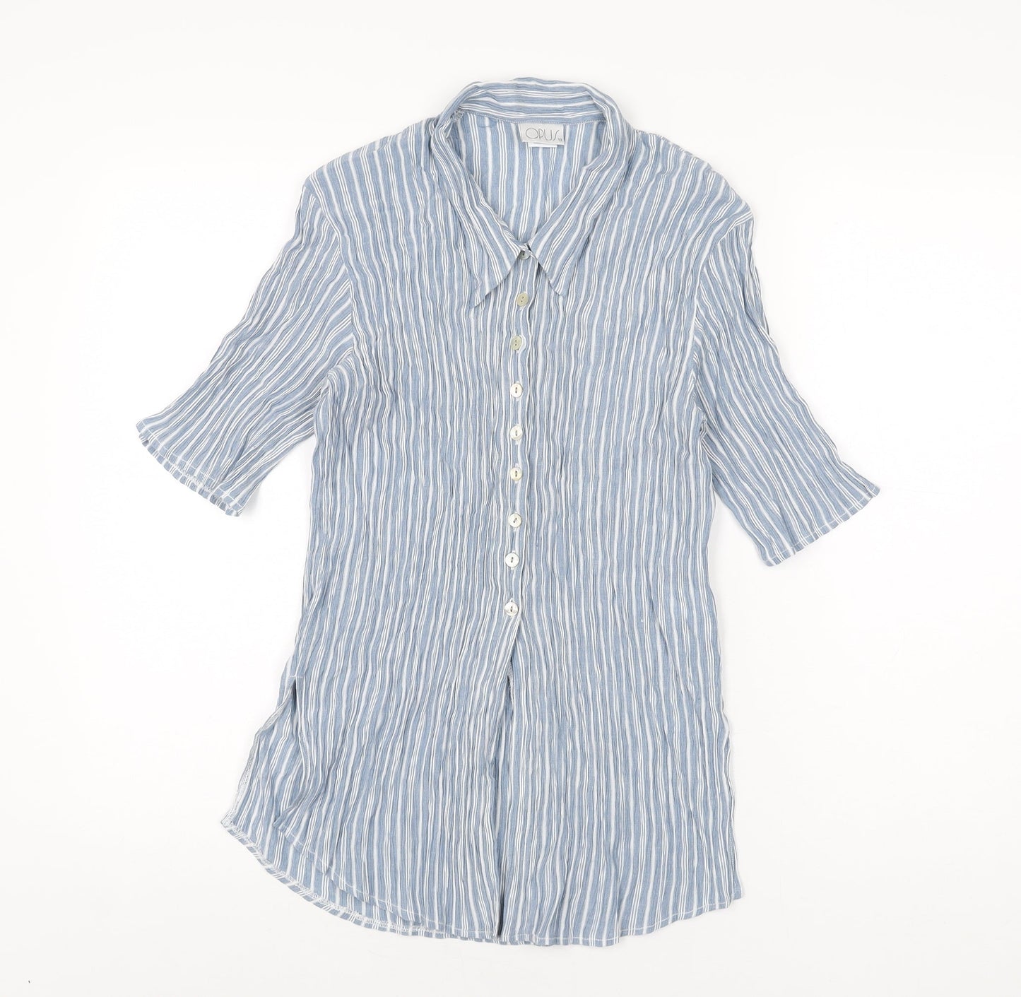 OPUS Womens Blue Striped Viscose Basic Button-Up Size 12 Collared