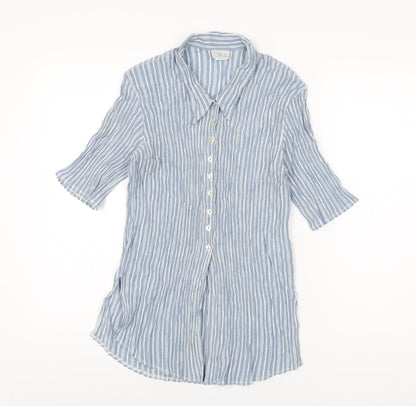 OPUS Womens Blue Striped Viscose Basic Button-Up Size 12 Collared