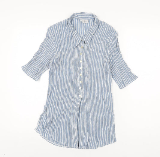 OPUS Womens Blue Striped Viscose Basic Button-Up Size 12 Collared