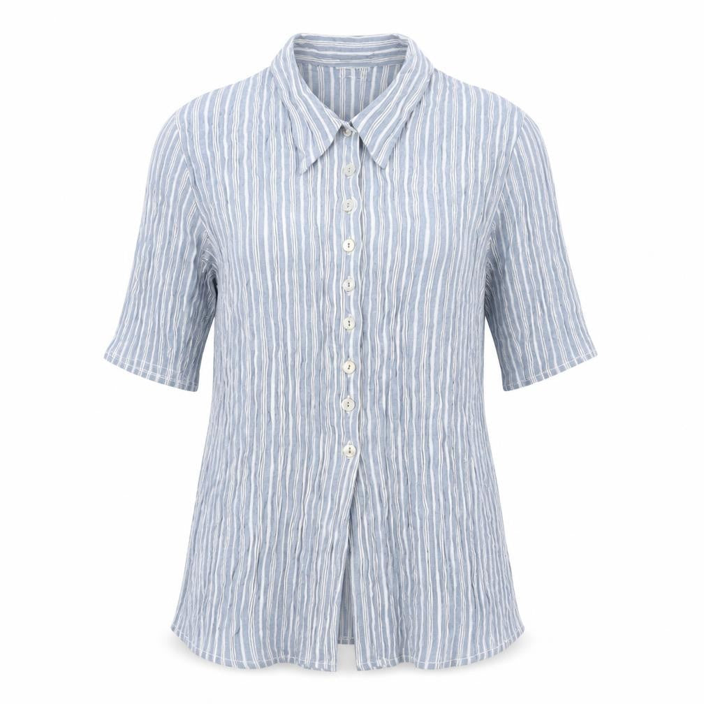 OPUS Womens Blue Striped Viscose Basic Button-Up Size 12 Collared