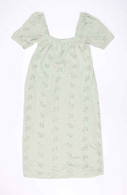 Additional front view of ASOS women’s green cotton shift, size UK 8, square neck pullover