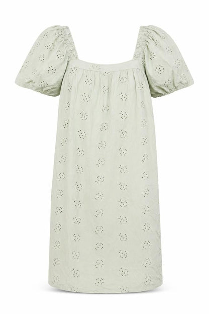 Front view of ASOS women’s green cotton shift, size UK 8, square neck pullover