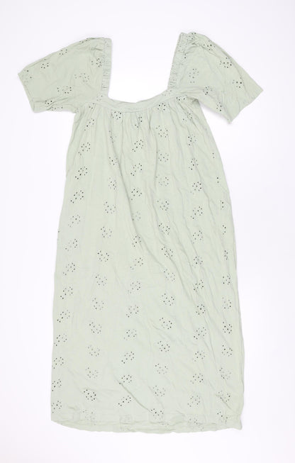Back view of ASOS women’s green cotton shift, size UK 8, square neck pullover