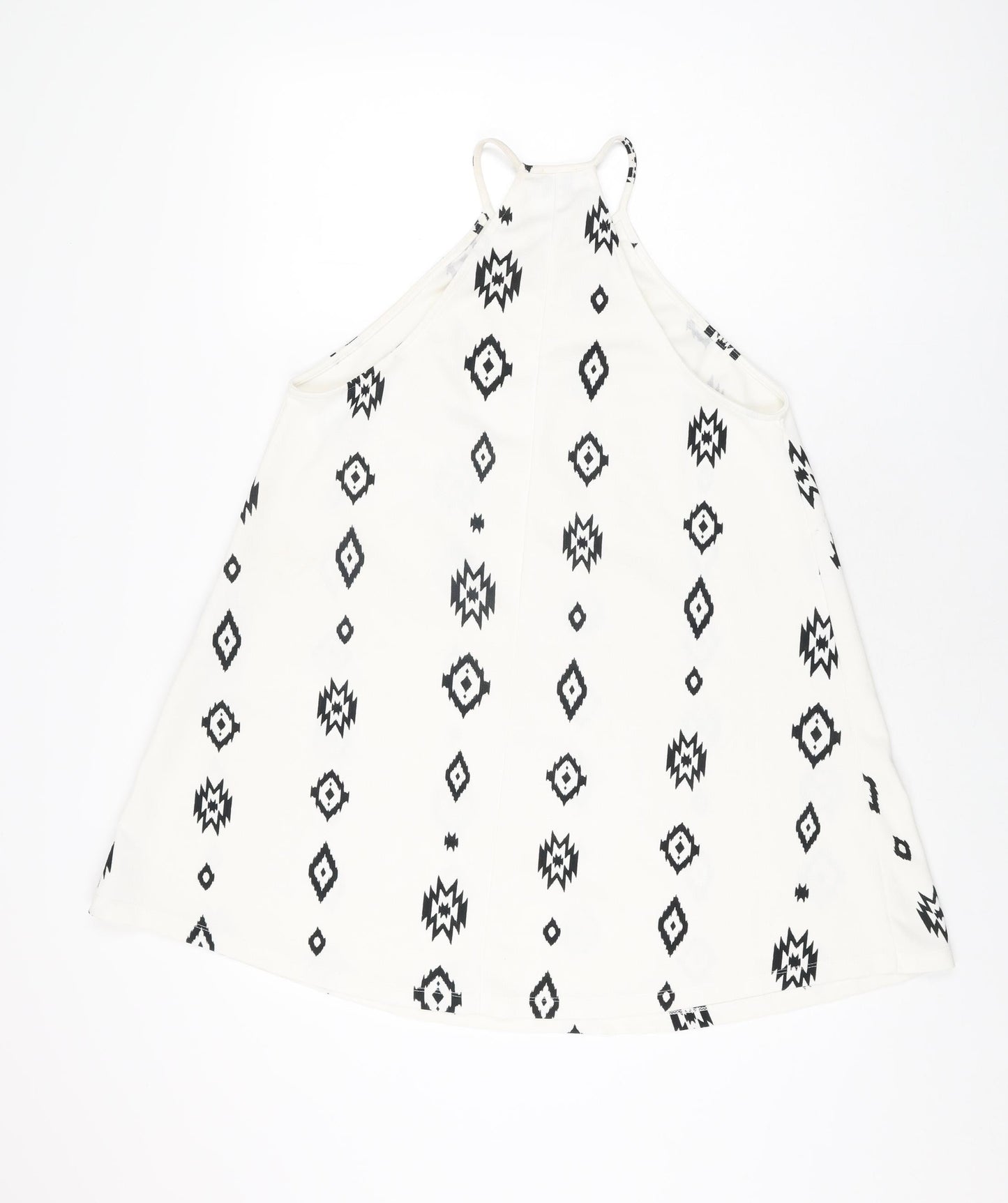 Zara Womens White Geometric Polyester Basic T-Shirt Size S Round Neck