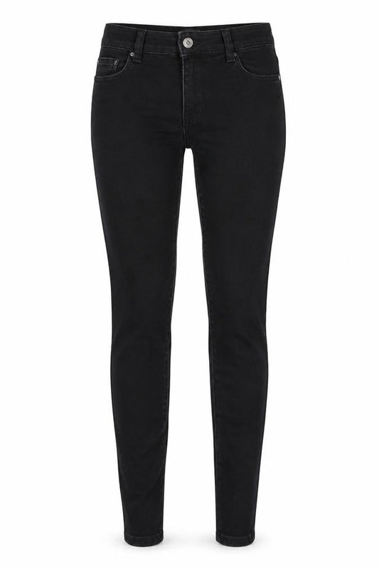 Front view of Denim & Co. women’s black cotton skinny jeans, size UK 6, 29-inch leg regular zip