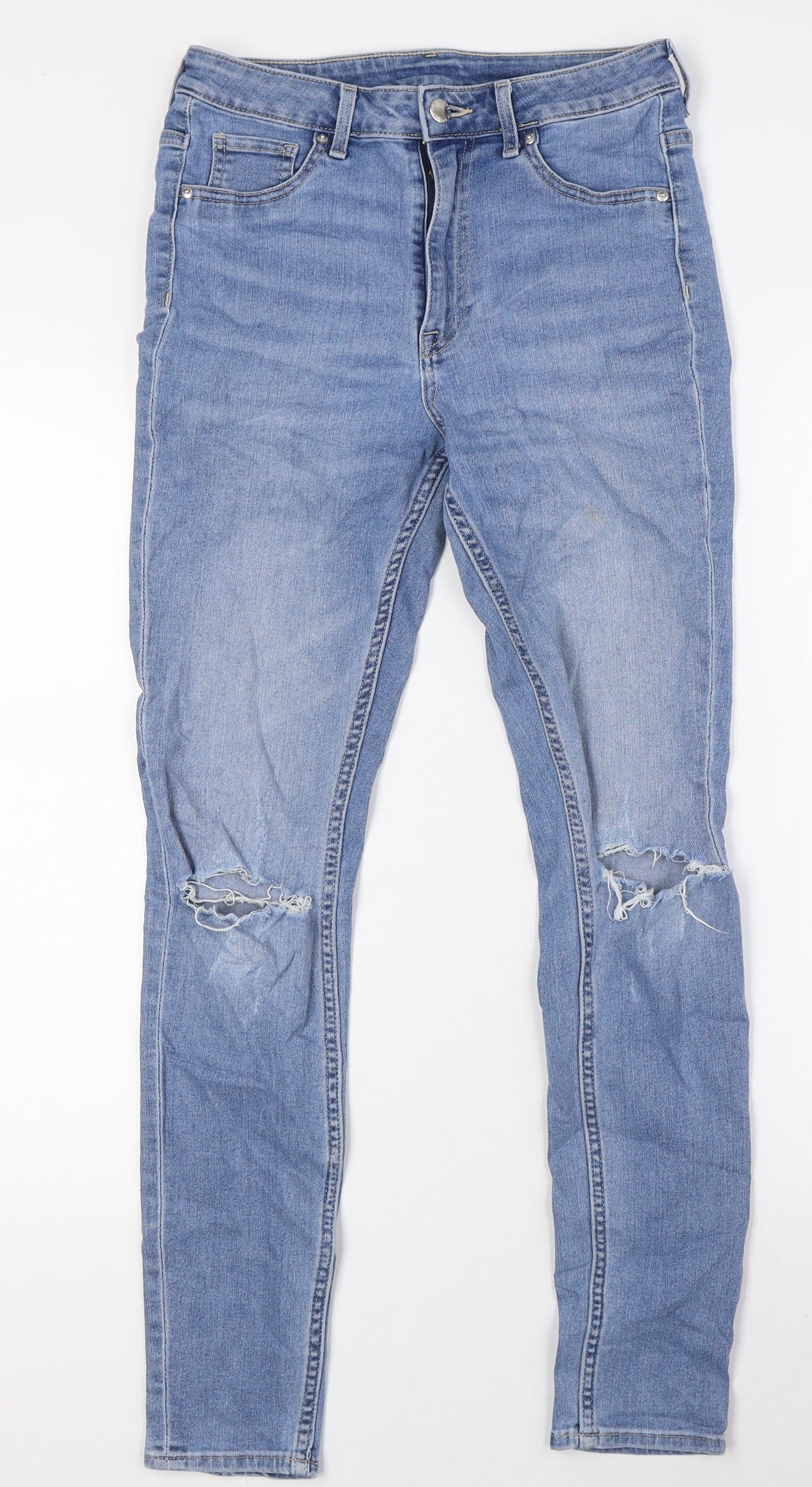H&M Womens Blue Cotton Skinny Jeans Size 8 L28 in Regular Zip