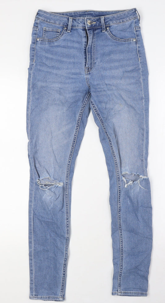 H&M Womens Blue Cotton Skinny Jeans Size 8 L28 in Regular Zip