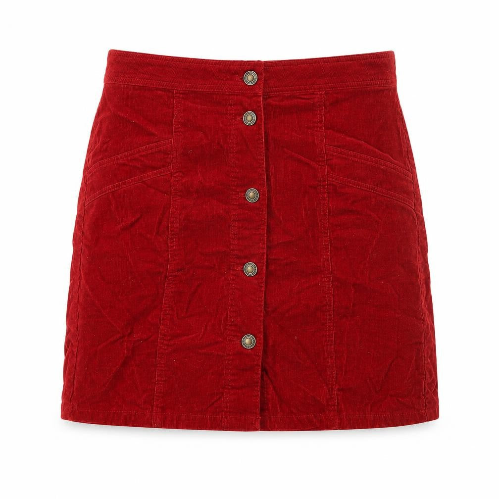 Marks & Spencer Womens Red Cotton A-Line Skirt Size 8 Button