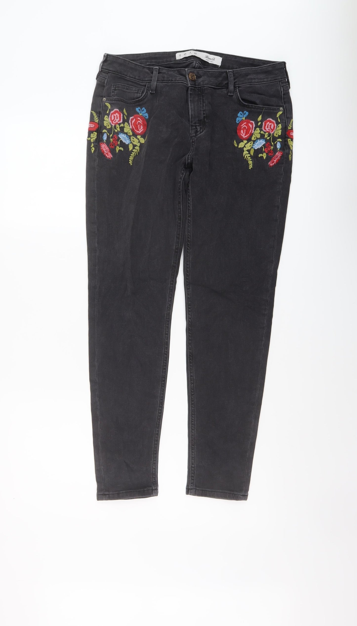 Denim & Co. Womens Grey Cotton Skinny Jeans Size 12 L27 in Regular Button