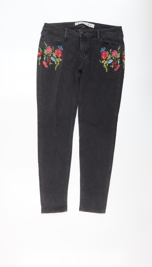 Denim & Co. Womens Grey Cotton Skinny Jeans Size 12 L27 in Regular Button