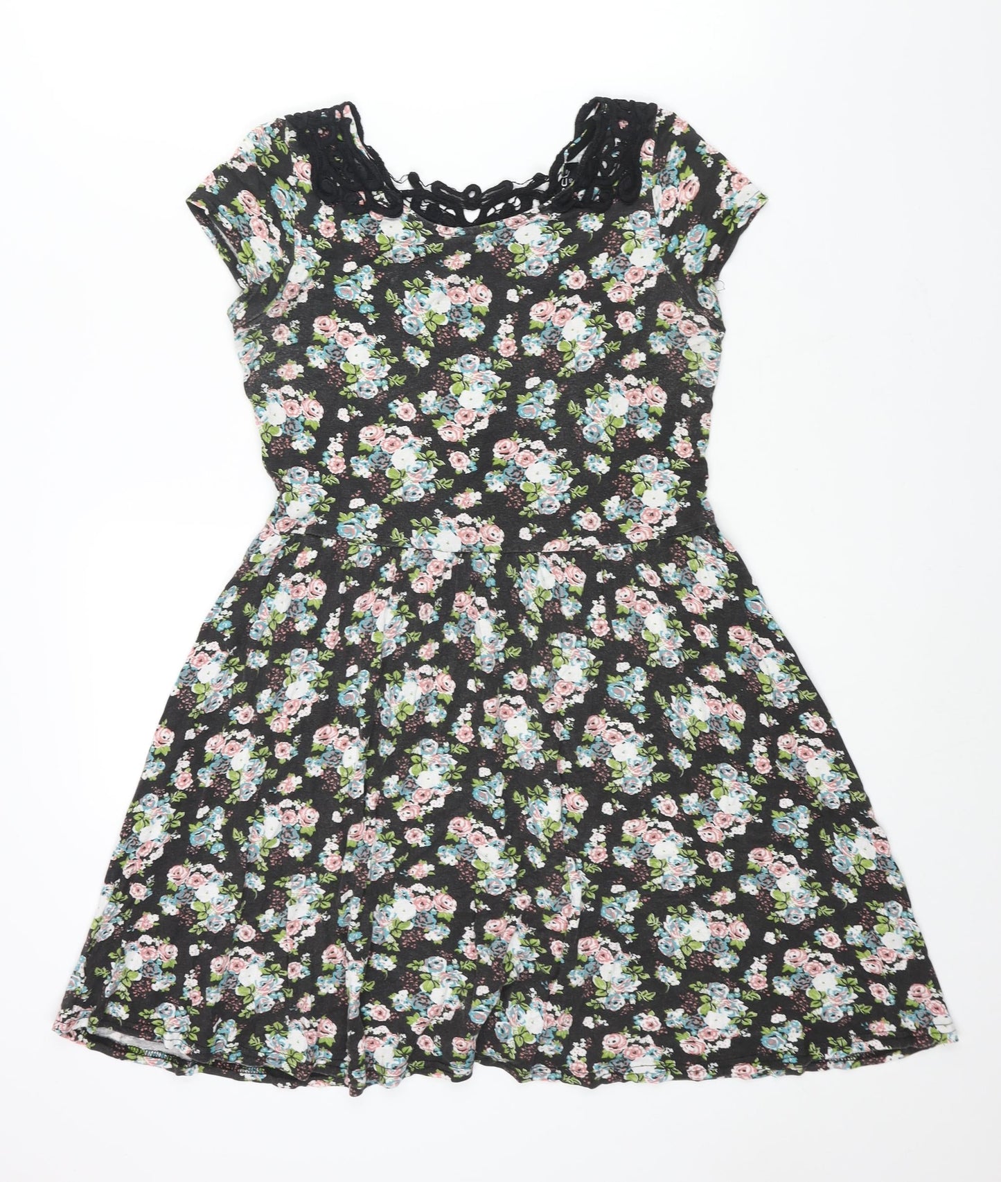 Select Womens Multicoloured Floral Viscose A-Line Size 12 Scoop Neck Pullover - Lace Back Detail