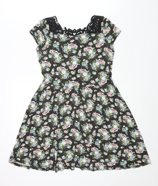 Select Womens Multicoloured Floral Viscose A-Line Size 12 Scoop Neck Pullover - Lace Back Detail