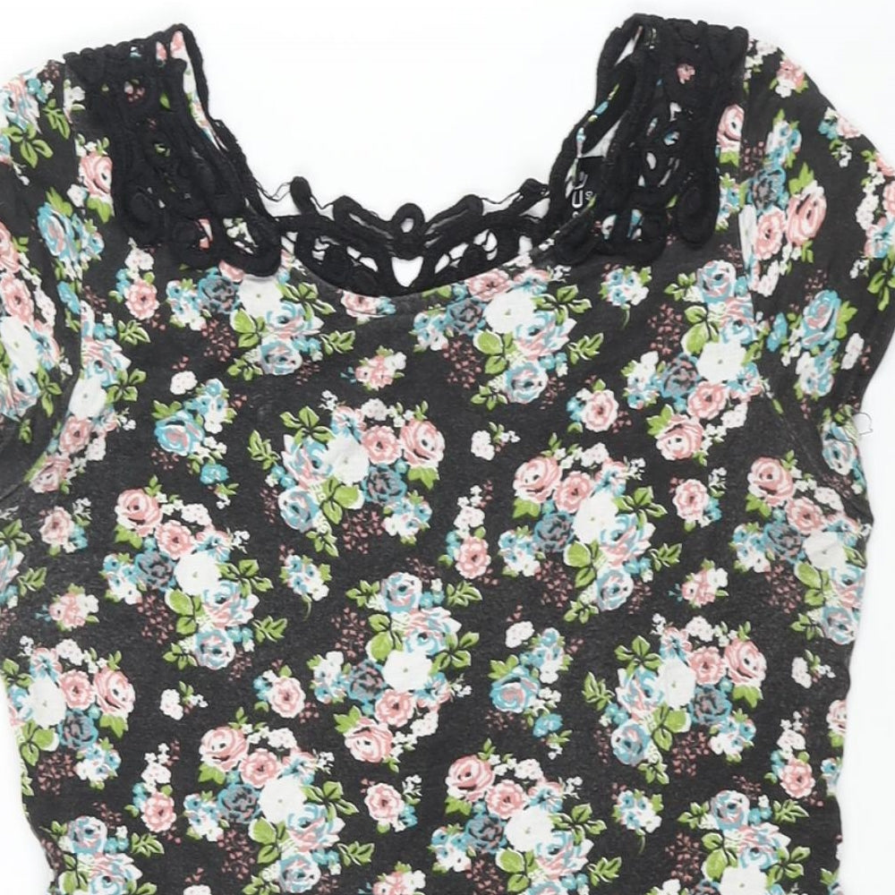 Select Womens Multicoloured Floral Viscose A-Line Size 12 Scoop Neck Pullover - Lace Back Detail