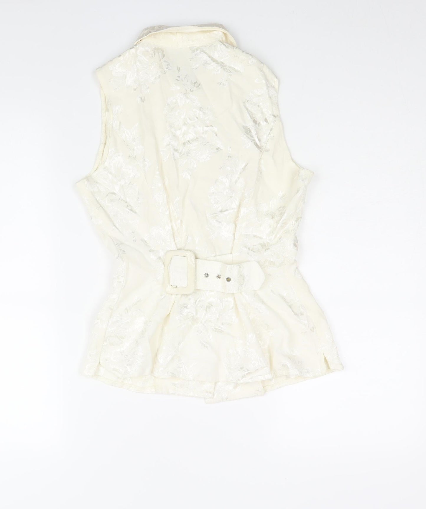 Gallery Womens Ivory Floral Cotton Camisole Blouse Size 8 Collared - Back Buckle Detail