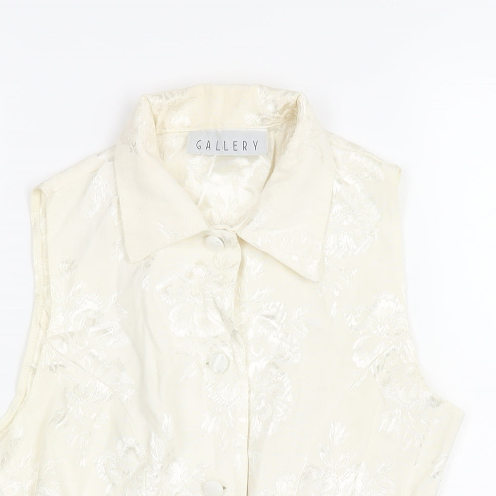 Gallery Womens Ivory Floral Cotton Camisole Blouse Size 8 Collared - Back Buckle Detail