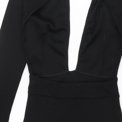 PRETTYLITTLETHING Womens Black Polyester Mini Size 8 V-Neck Button - Backless