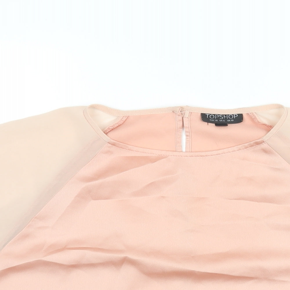 Topshop Womens Pink Polyester Basic Blouse Size 10 Round Neck