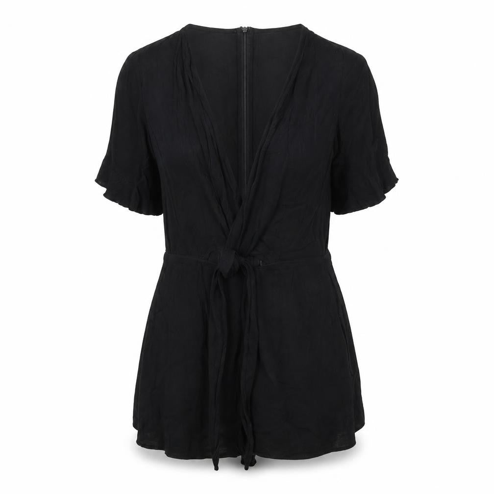 Missguided Womens Black Polyester Playsuit One-Piece Size 6 Zip - Tie Detail