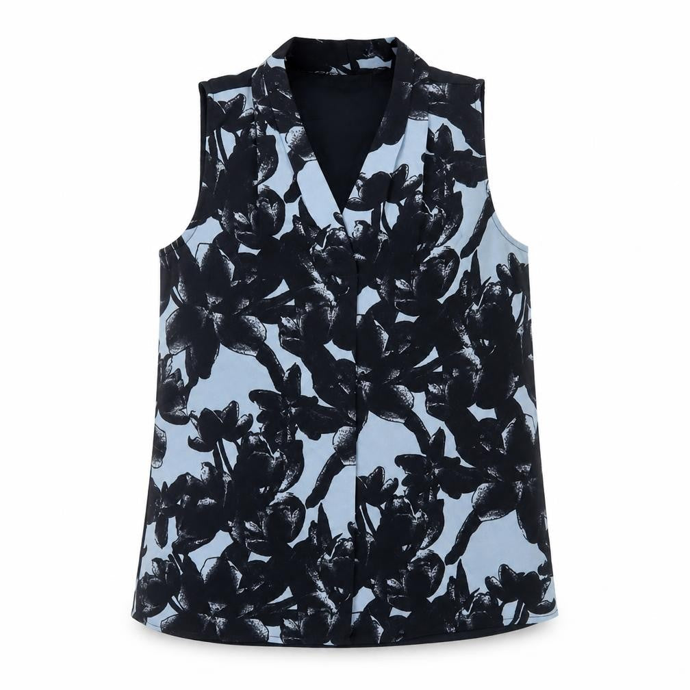 b.young Womens Blue Polyester Basic Blouse Size 6 V-Neck - Floral Print