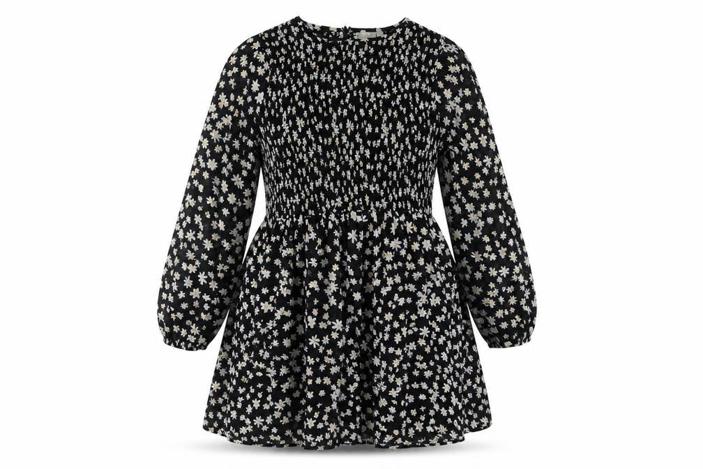 ASOS Womens Black Floral Polyester A-Line Size 8 Round Neck Zip - Rouched Bodice