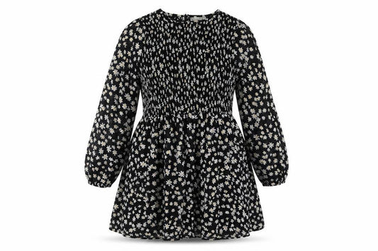 ASOS Womens Black Floral Polyester A-Line Size 8 Round Neck Zip - Rouched Bodice