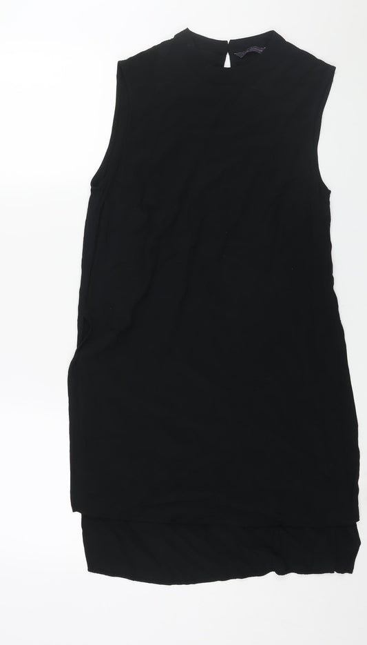 Marks and Spencer Womens Black Viscose Tunic Blouse Size 10 Mock Neck - Side Slits