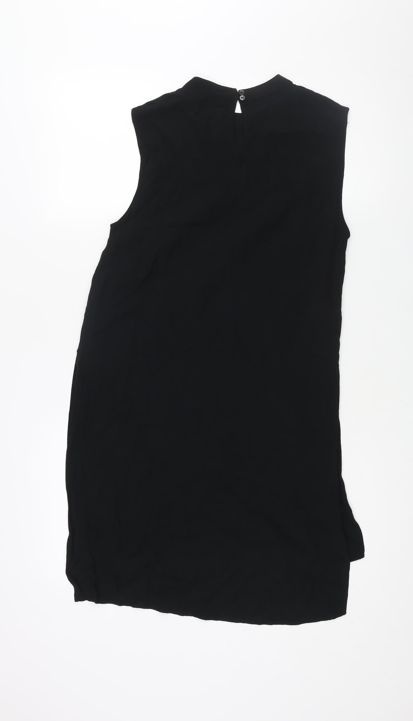 Marks and Spencer Womens Black Viscose Tunic Blouse Size 10 Mock Neck - Side Slits
