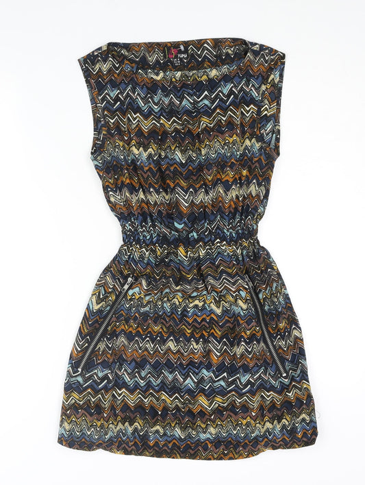 Yumi Womens Multicoloured Geometric Polyester Mini Size 8 Boat Neck Pullover