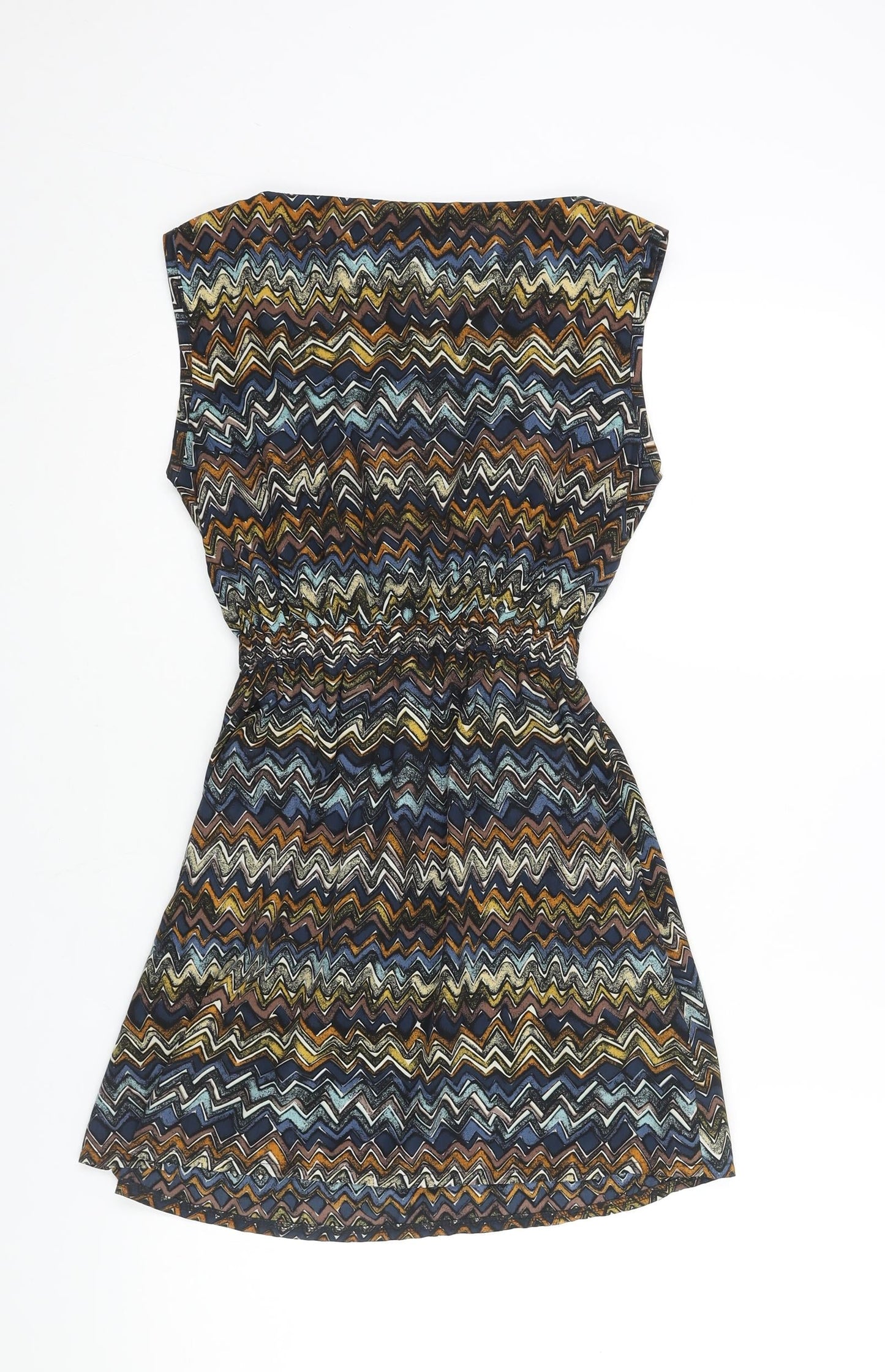 Yumi Womens Multicoloured Geometric Polyester Mini Size 8 Boat Neck Pullover