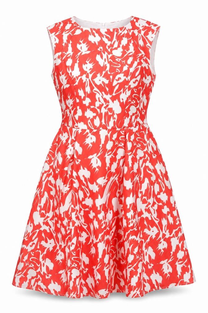 Floryday Womens Red Geometric Polyester Fit & Flare Size L Boat Neck Zip