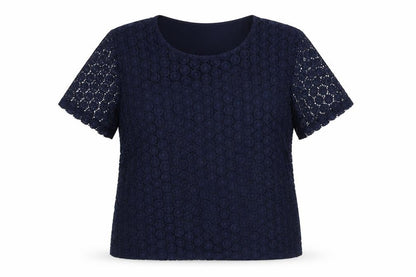 EWM Womens Blue Polyester Basic Blouse Size 18 Round Neck - Lace Front Size 18-20