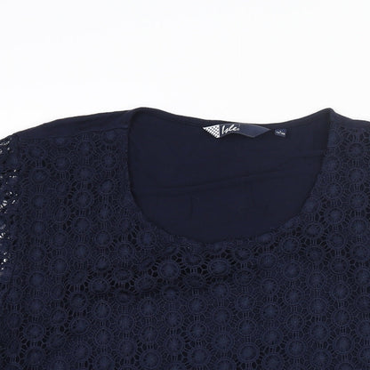 EWM Womens Blue Polyester Basic Blouse Size 18 Round Neck - Lace Front Size 18-20