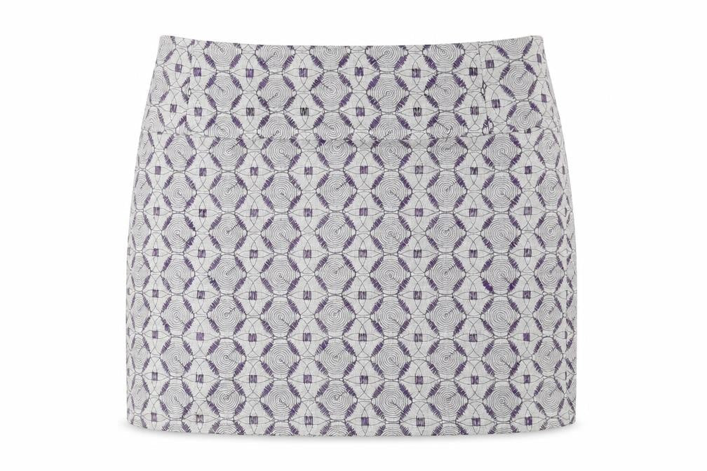 Pringle of Scotland Womens Grey Geometric Linen Mini Skirt Size 6 Zip - Embroidered