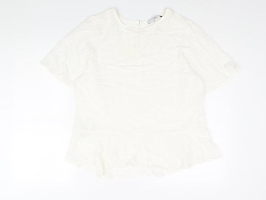 NEXT Womens Ivory Viscose Basic Blouse Size 16 Round Neck - Peplum