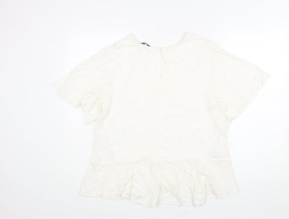 Next Womens Ivory Viscose Basic Blouse Size 16 Round Neck - Peplum