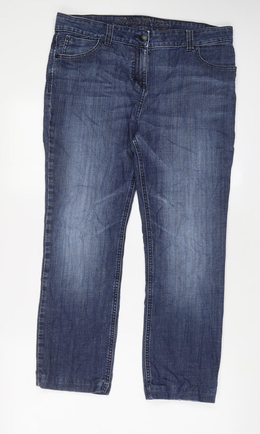 Marks and Spencer Womens Blue Cotton Straight Jeans Size 34 in L26 in Regular Zip