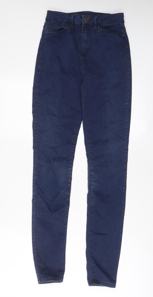 Marks and Spencer Womens Blue Cotton Skinny Jeans Size 8 L31 in Regular Zip