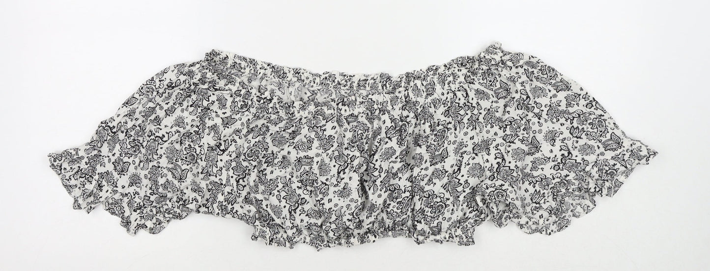 Boohoo Womens White Paisley Viscose Cropped T-Shirt Size M Off the Shoulder