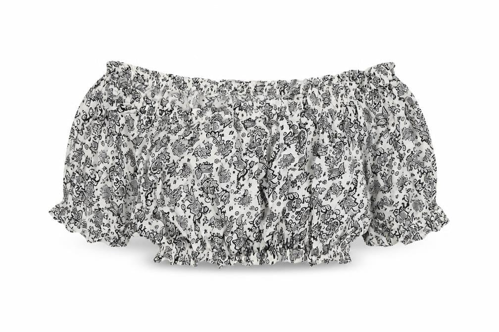 Boohoo Womens White Paisley Viscose Cropped T-Shirt Size M Off the Shoulder