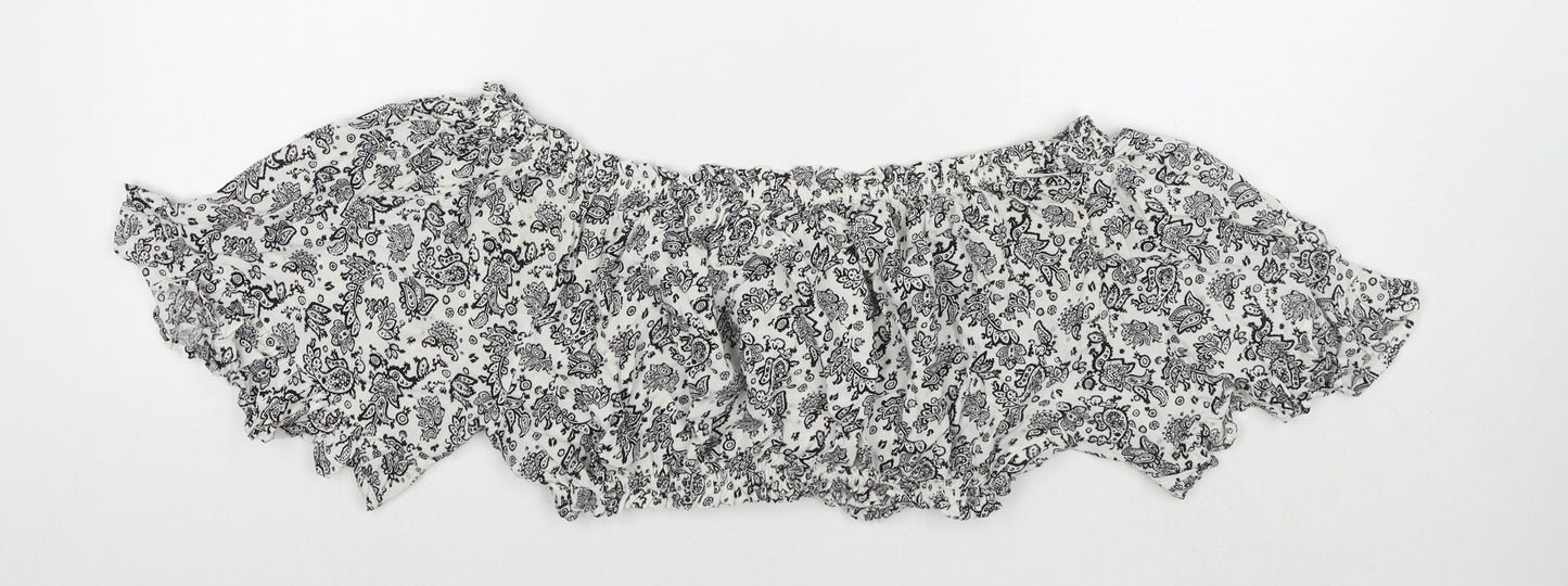 Boohoo Womens White Paisley Viscose Cropped T-Shirt Size M Off the Shoulder