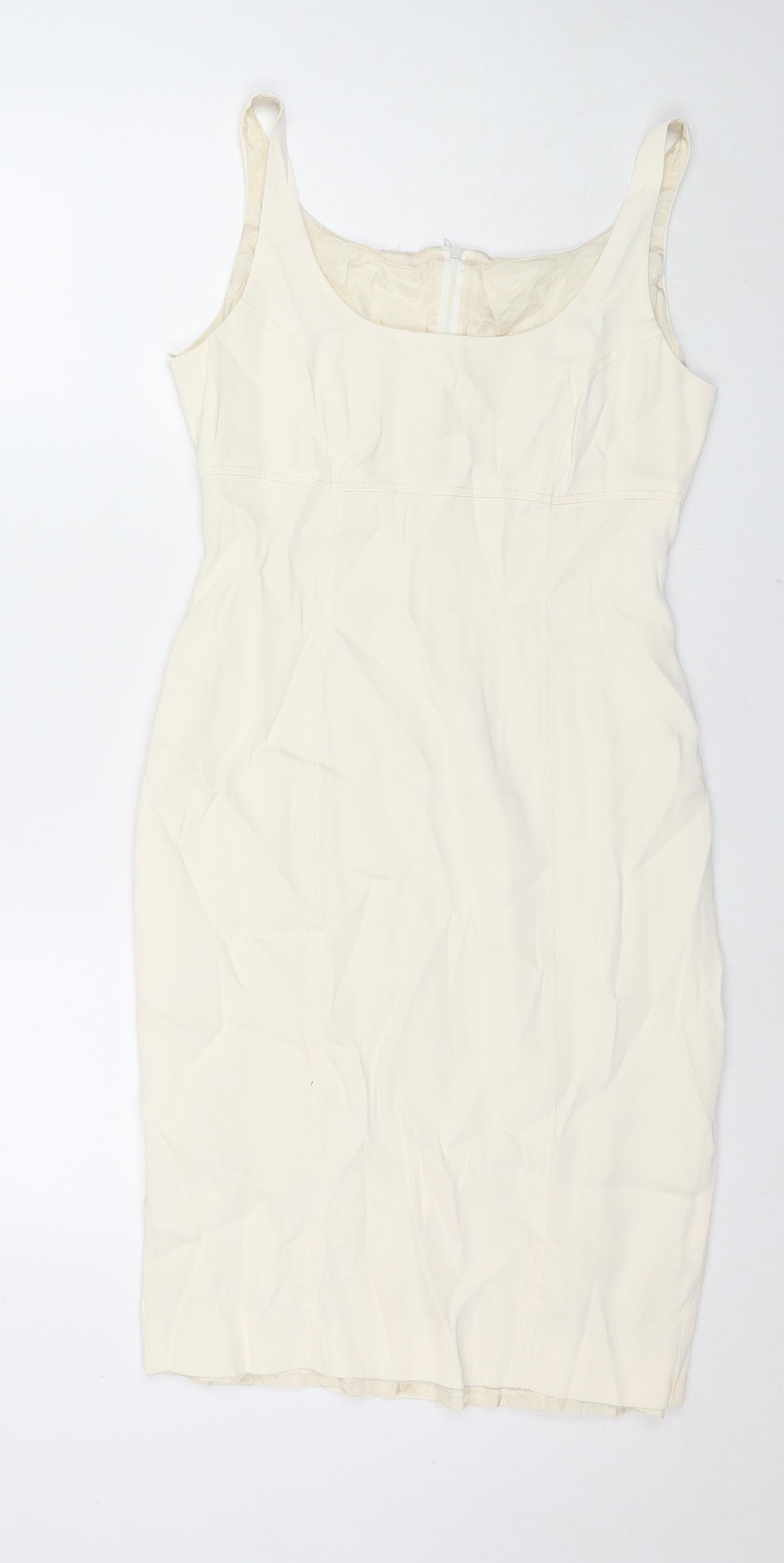Wallis Womens Ivory Acetate A-Line Size 12 Scoop Neck Zip